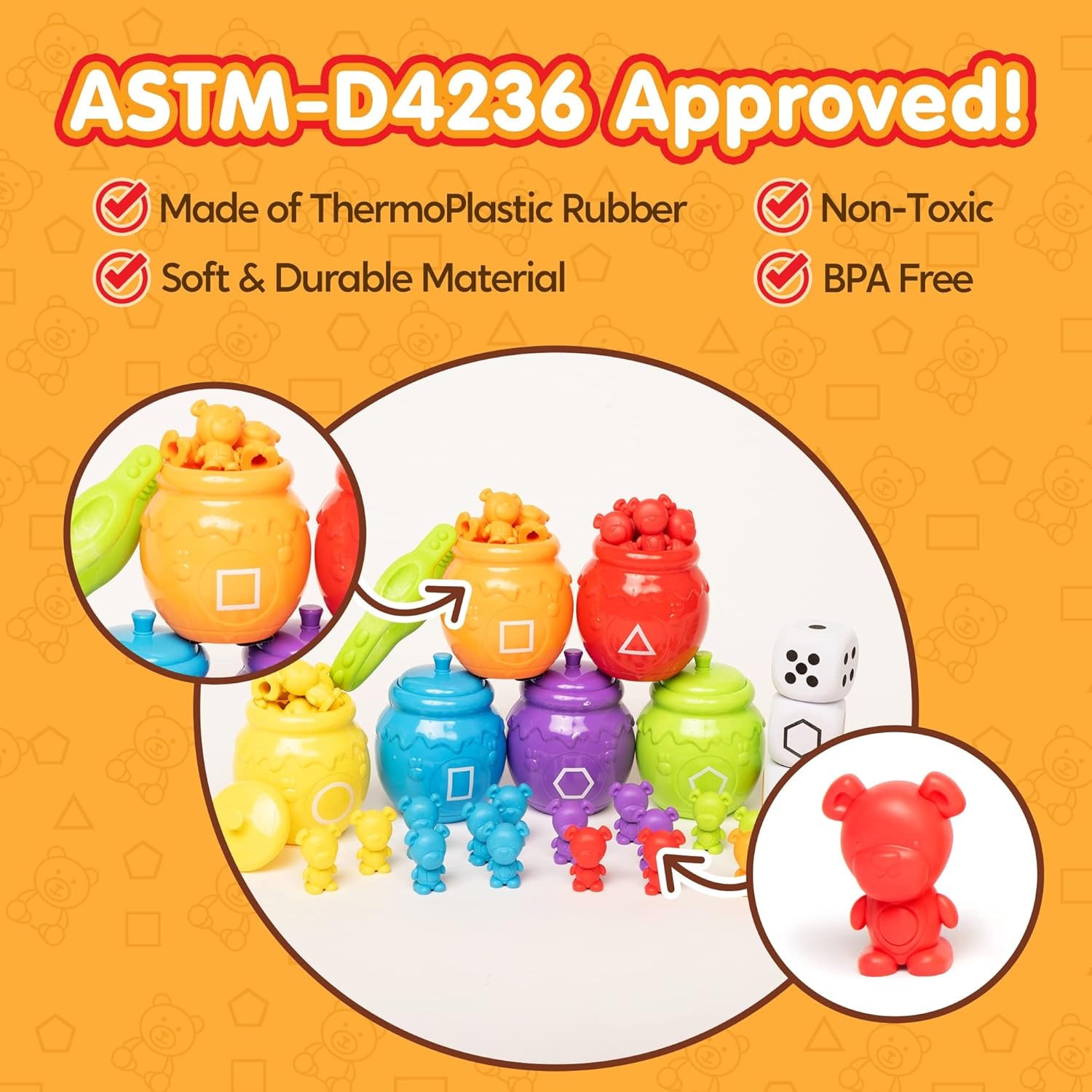 image:imageJOYIN Rainbow Counting Bears with Matching Sorting Cups  83 Pcs Set Learning Toys for Kids Age 3 Number Sorting Color Recognition Tweezers Dice Instruction Book Educational Gift