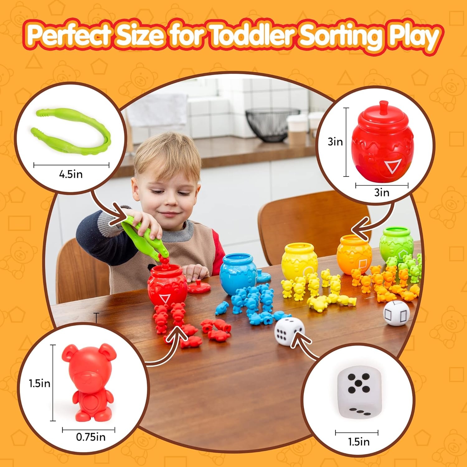 image:imageJOYIN Rainbow Counting Bears with Matching Sorting Cups  83 Pcs Set Learning Toys for Kids Age 3 Number Sorting Color Recognition Tweezers Dice Instruction Book Educational Gift