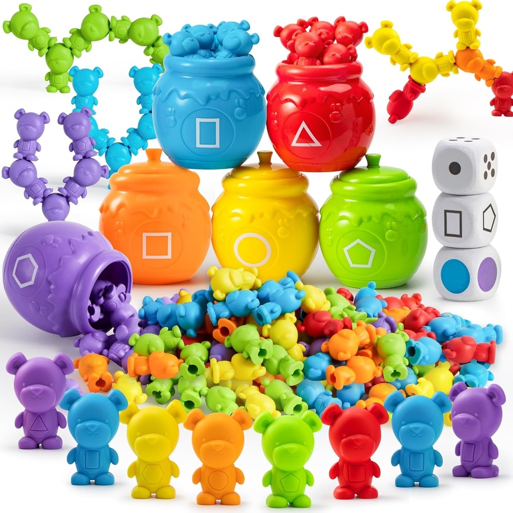 image:imageJOYIN Rainbow Counting Bears with Matching Sorting Cups  83 Pcs Set Learning Toys for Kids Age 3 Number Sorting Color Recognition Tweezers Dice Instruction Book Educational Gift
