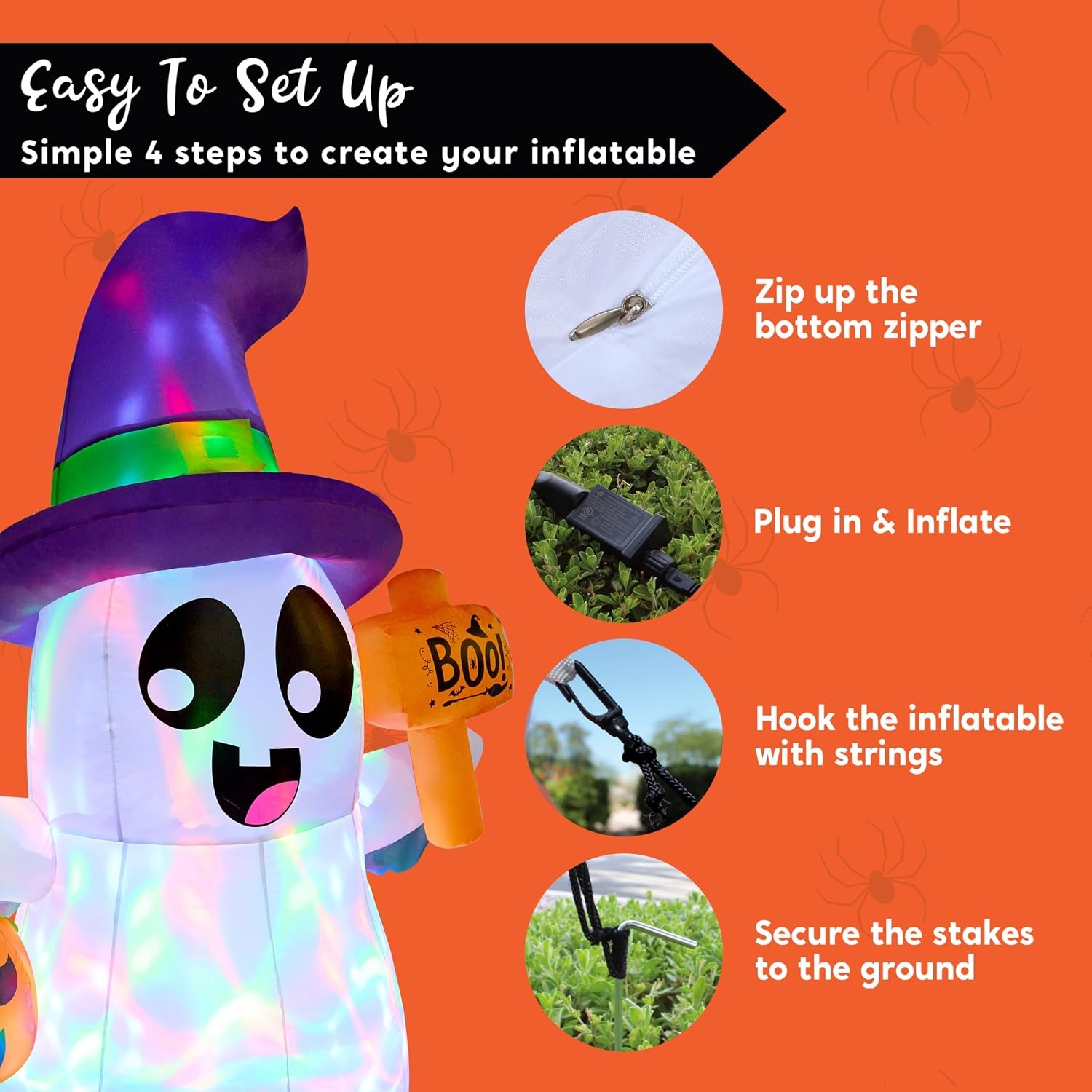 image:imageJoiedomi 5FT Tall Halloween Inflatable Ghost Pumpkin with 3Pattern Colorful Rotating Flashing Lights Cute Halloween Blow Up Ghost Yard Decorations for Lawn Garden Indoor Outdoor DecorPurple