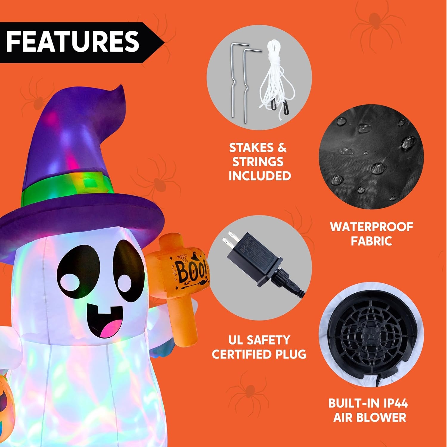image:imageJoiedomi 5FT Tall Halloween Inflatable Ghost Pumpkin with 3Pattern Colorful Rotating Flashing Lights Cute Halloween Blow Up Ghost Yard Decorations for Lawn Garden Indoor Outdoor DecorPurple