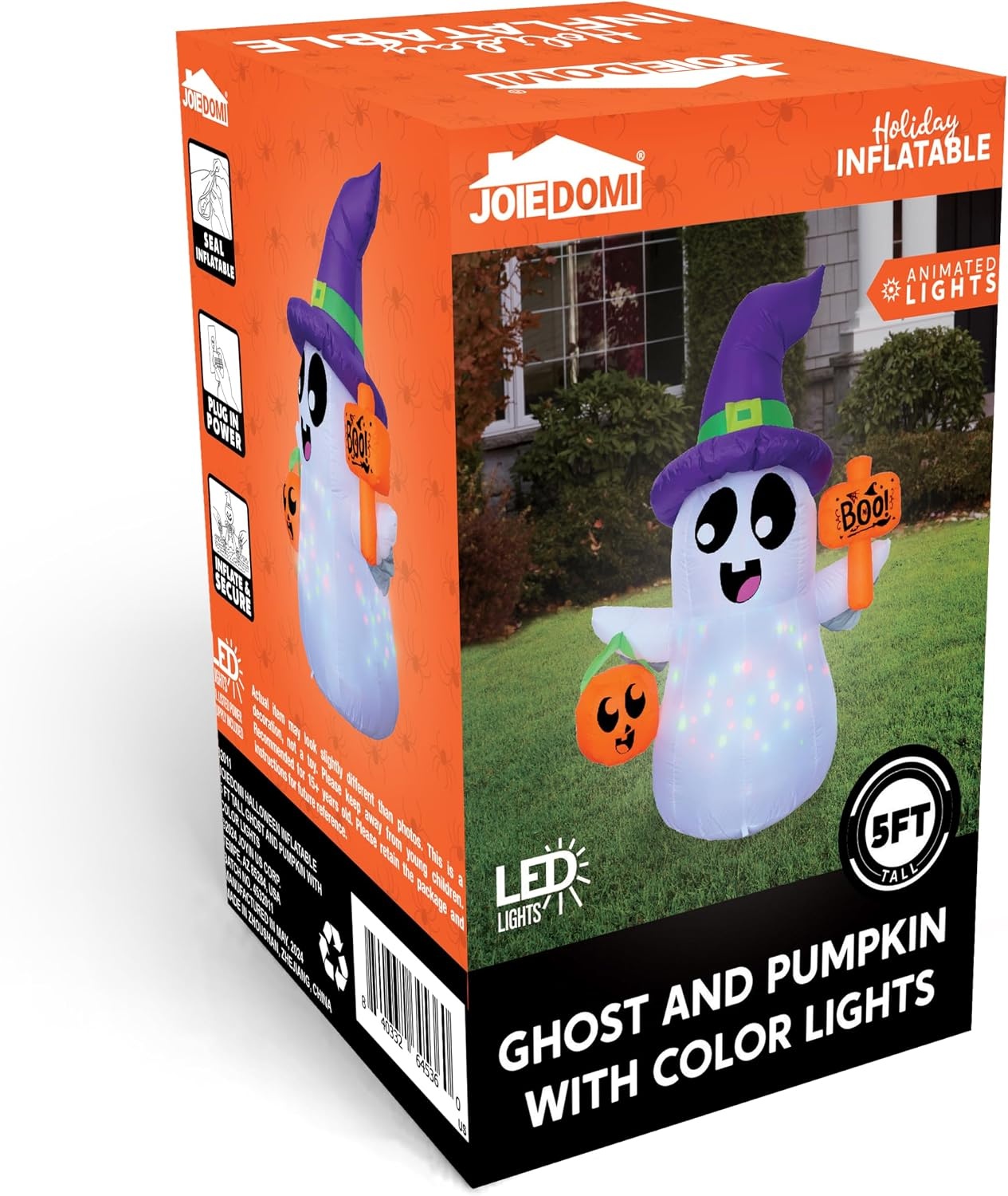 image:imageJoiedomi 5FT Tall Halloween Inflatable Ghost Pumpkin with 3Pattern Colorful Rotating Flashing Lights Cute Halloween Blow Up Ghost Yard Decorations for Lawn Garden Indoor Outdoor DecorPurple