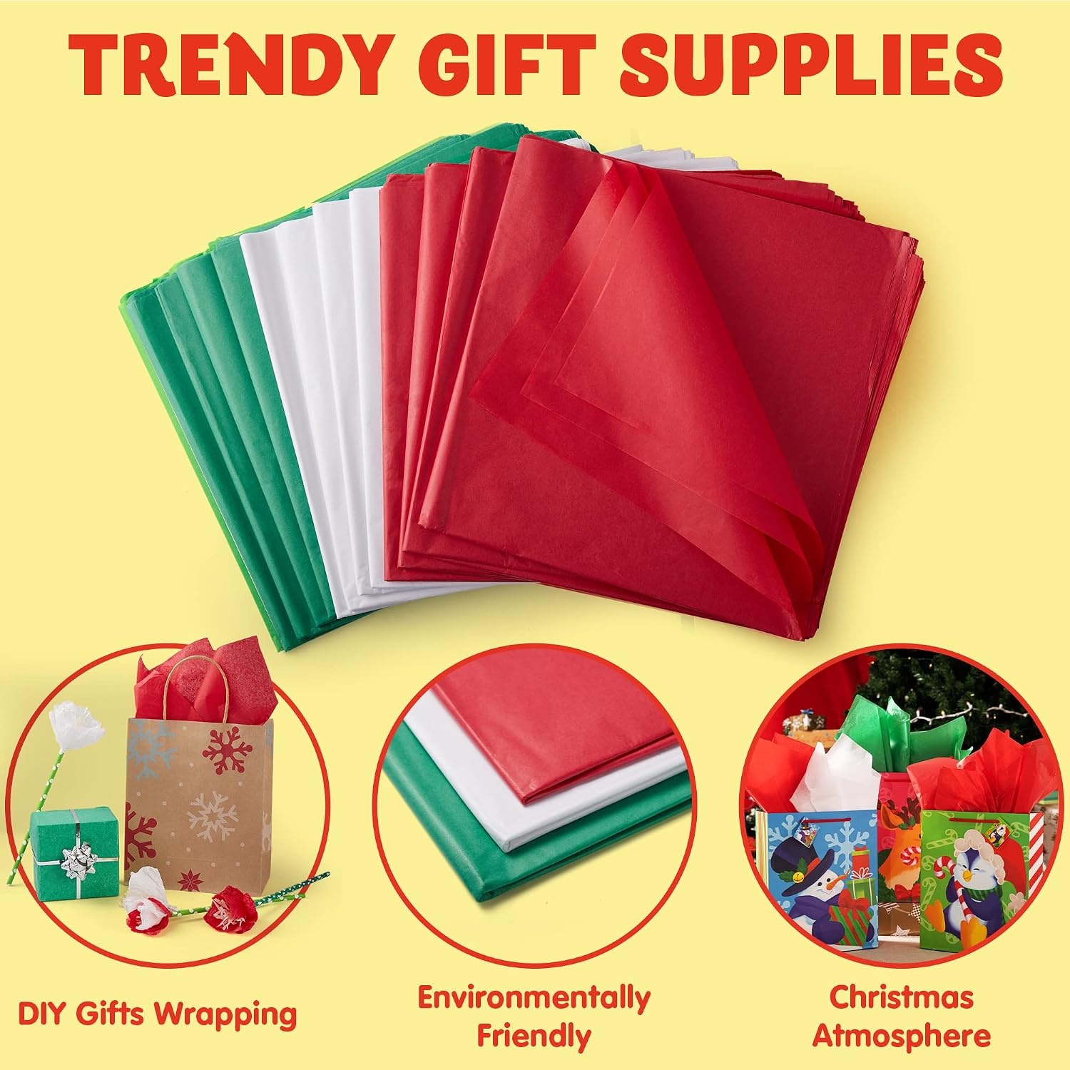 image:imageJOYIN 360 Sheets 20 x 20 Christmas Tissue Paper Assortment Red Green amp White 120 Sheets per Color Easy and Fast Gift Wrapping Accessory for Presents and Wine Bottles