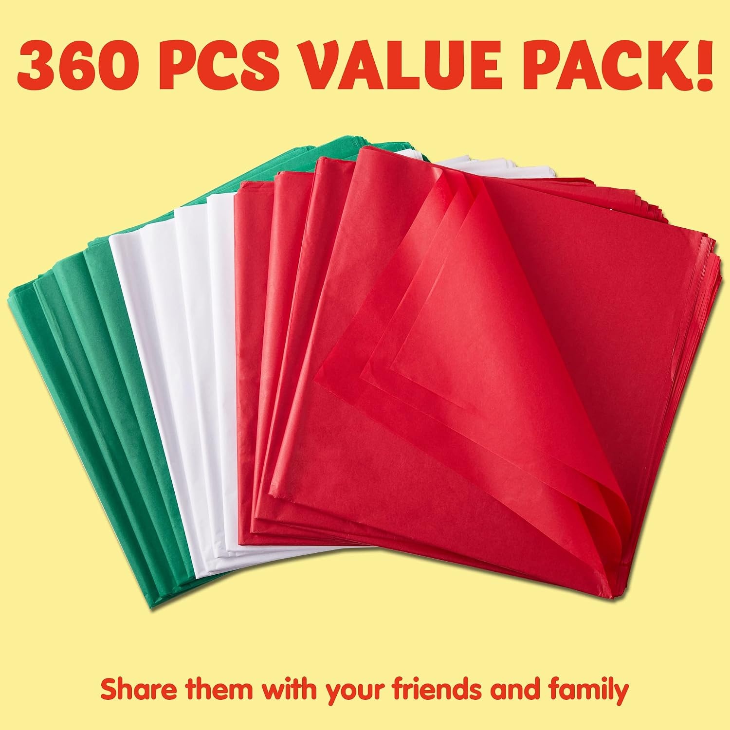 image:imageJOYIN 360 Sheets 20 x 20 Christmas Tissue Paper Assortment Red Green amp White 120 Sheets per Color Easy and Fast Gift Wrapping Accessory for Presents and Wine Bottles
