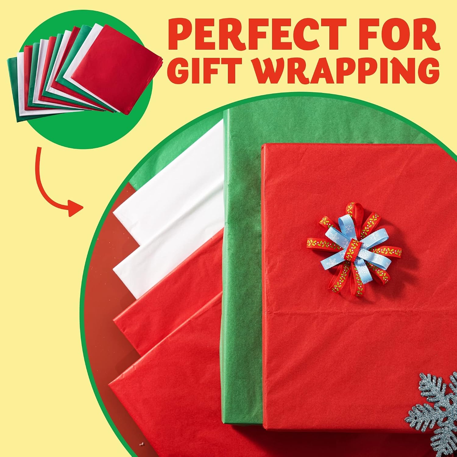 image:imageJOYIN 360 Sheets 20 x 20 Christmas Tissue Paper Assortment Red Green amp White 120 Sheets per Color Easy and Fast Gift Wrapping Accessory for Presents and Wine Bottles