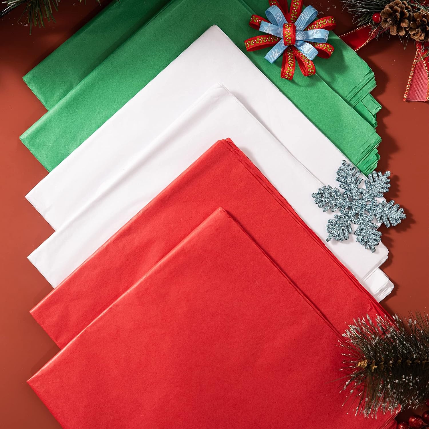 image:imageJOYIN 360 Sheets 20 x 20 Christmas Tissue Paper Assortment Red Green amp White 120 Sheets per Color Easy and Fast Gift Wrapping Accessory for Presents and Wine Bottles