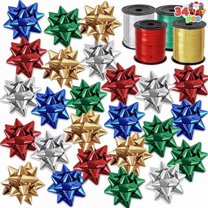 image:imageJOYIN Christmas 34 Pcs Bows and Ribbons Set 4 Rolls of Curling Ribbons with 30 Pcs Bows Gift Wrapping DIY for Holiday Crafts Decoration