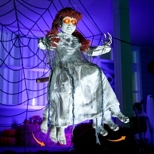 image:imageJOYIN Scary Halloween Decorations Outdoor Hanging Swinging Girl with Sound Activated Light Up Eyes and Creepy Expression Hanging Activated Halloween Decor for Indoor OutdoorReddishbrown Hair Swing Girl