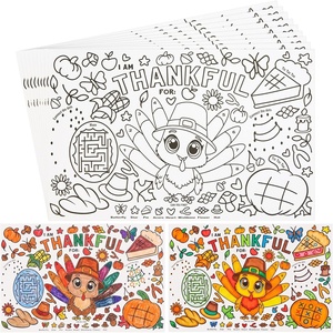 image:imageJOYIN 12 Pcs Thanksgiving Turkey Coloring Placemats Paper Table Mats12pcs Cute Turkey Set