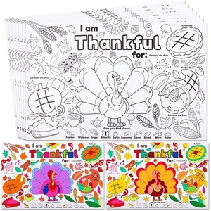 image:imageJOYIN 12 Pcs Thanksgiving Turkey Coloring Placemats Paper Table Mats24pcs Thankful Turkey Set