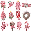 image:imageJOIEDOMI 12 Pcs Christmas Candy Cane Ornament with Wreaths Lollipop Christmas Trees and Candy Canes Designs Ornaments for Xmas Tree Decoration Polymer Clay Ornaments for Party Favor