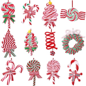 image:imageJOIEDOMI 12 Pcs Christmas Candy Cane Ornament with Wreaths Lollipop Christmas Trees and Candy Canes Designs Ornaments for Xmas Tree Decoration Polymer Clay Ornaments for Party Favor