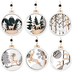 image:imageJOIEDOMI 6 Pcs Christmas Wooden Ornaments Christmas Farmhouse Rustic Reindeer Hanging Wood Ornaments for Winter Holiday Indoor Decor Xmas Tree DecorationsRustic