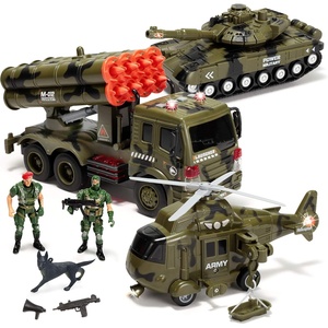 image:imageJOYIN 3 in 1 Friction Powered Siren Army Vehicle Toy with Action Figures  Military Truck Helicopter and Tank Toy with Light and Sound Siren for Imaginative Play Presents for Kids