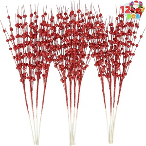 image:imageJoiedomi 12Pcs Christmas Berry Stem Ornaments Christmas Decorative Glitter Bead Sticks 17 Pink Artificial Glitter Twigs for Xmas Tree Decor Wreath DIY Crafts Holiday Party Supplies Wedding DecorRed