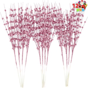 image:imageJoiedomi 12Pcs Christmas Berry Stem Ornaments Christmas Decorative Glitter Bead Sticks 17 Pink Artificial Glitter Twigs for Xmas Tree Decor Wreath DIY Crafts Holiday Party Supplies Wedding DecorPink