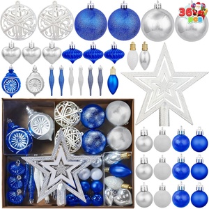 image:imageJoiedomi 36 Pcs Blue and Orange Christmas Tree Ornaments with Star Topper and Heart Shatterproof Christmas Ball Ornaments Set Assorted Xmas Hanging Decorations for Tree Wreath Garland HolidaysBlue  Silver  White
