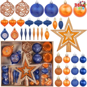 image:imageJoiedomi 36 Pcs Blue and Orange Christmas Tree Ornaments with Star Topper and Heart Shatterproof Christmas Ball Ornaments Set Assorted Xmas Hanging Decorations for Tree Wreath Garland HolidaysBlue  Orange  Gold