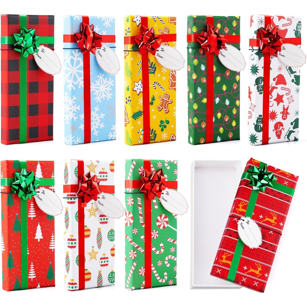image:imageJOYIN 9PCS Gift Card Holder Box Christmas with Lids 65 x 28 x 06 Christmas Cash Money Cards Holder with Bows and Tags Party Favor Gift Wrapping Boxes Bulk Holiday Xmas Presents Decor