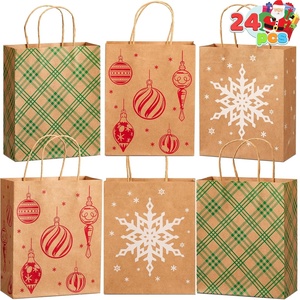image:imageJOYIN 24 PCS Christmas White Pattern Kraft Gift Bags Holiday Paper Gift Bags for Wrapping Xmas Gifts Party Favors Classroom Use Snowflake Plaid and Christmas Trees 9x73x33 InchRed white green