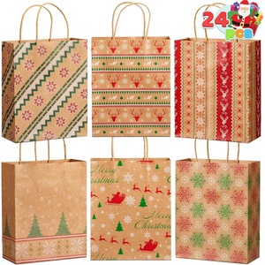 image:imageJOYIN 24 PCS Christmas White Pattern Kraft Gift Bags Holiday Paper Gift Bags for Wrapping Xmas Gifts Party Favors Classroom Use Snowflake Plaid and Christmas Trees 9x73x33 InchRed Green