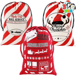 image:imageJOYIN 3 PCS Christmas Personalized Santa Burlap Sack Gift Bags with Drawstring for Large Xmas Package Storage Bag Holiday Party Supplies Xmas Party Favors 26 x 19