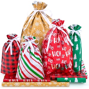 image:imageJOYIN 36 PCS Christmas Drawstrings Gift Bags Assorted SizesLarge Medium Small Xmas Reusable Plastic Bag for Presents Wrapping Holiday Party Favors