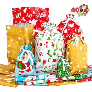 image:imageJOYIN 40 Pcs Christmas Foil Gift Bags Assorted Sizes with Tag Xmas Reusable Plastic Drawstrings Bag for Presents Wrapping Holiday Party Festival Party Favor