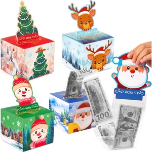 image:imageJOYIN 4PCS Christmas Money Box for Cash Gift Pull Surprise Box Gift Boxes for Money Xmas Holiday Birthday Cash Boxes with 200PCS Transparent Bags for Kids Adults Gifts Giving Family Party Favors