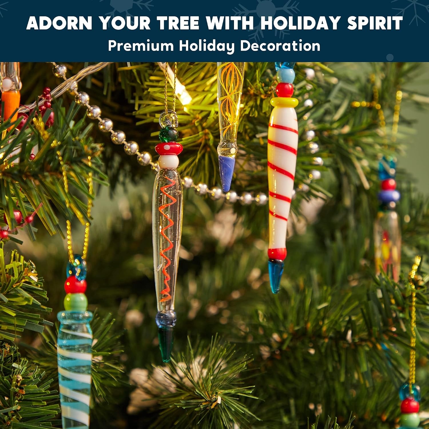 image:imageJOYIN 12Pcs Colorful Glass Icicle Ornaments with Crystal Line for Christmas Tree Decorations 35437 Xmas Tree Hanging in 12 Different Designs