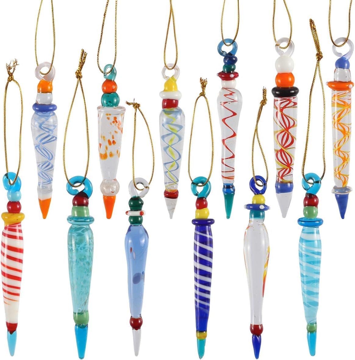 image:imageJOYIN 12Pcs Colorful Glass Icicle Ornaments with Crystal Line for Christmas Tree Decorations 35437 Xmas Tree Hanging in 12 Different Designs