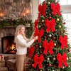 image:imageJOYIN 12 PCS Christmas Red Velvet Bows 14 x 12 Large Xmas Golden Edged Red Velvet Bow Tree Decor for Christmas Home Wreath Decoration