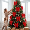 image:imageJOYIN 12 PCS Christmas Red Velvet Bows 14 x 12 Large Xmas Golden Edged Red Velvet Bow Tree Decor for Christmas Home Wreath Decoration