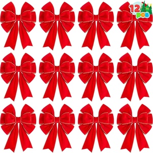 image:imageJOYIN 12 PCS Christmas Red Velvet Bows 14 x 12 Large Xmas Golden Edged Red Velvet Bow Tree Decor for Christmas Home Wreath Decoration