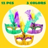 image:imageJOYIN 12 Pcs Mardi Gras Feather Masks Carnival Masquerade Masks Bulk Mardi Gras Costume Dress Up Accessories for Women Men Outfit