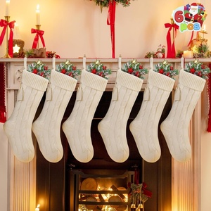 image:imageJOYIN 6 Pcs 18 Christmas Stockings Large Size Knitted Stocking Set Ivory White Xmas Stockings with Writable Wooden Name Tags for Christmas Party Decorations Home Family Indoor Decor