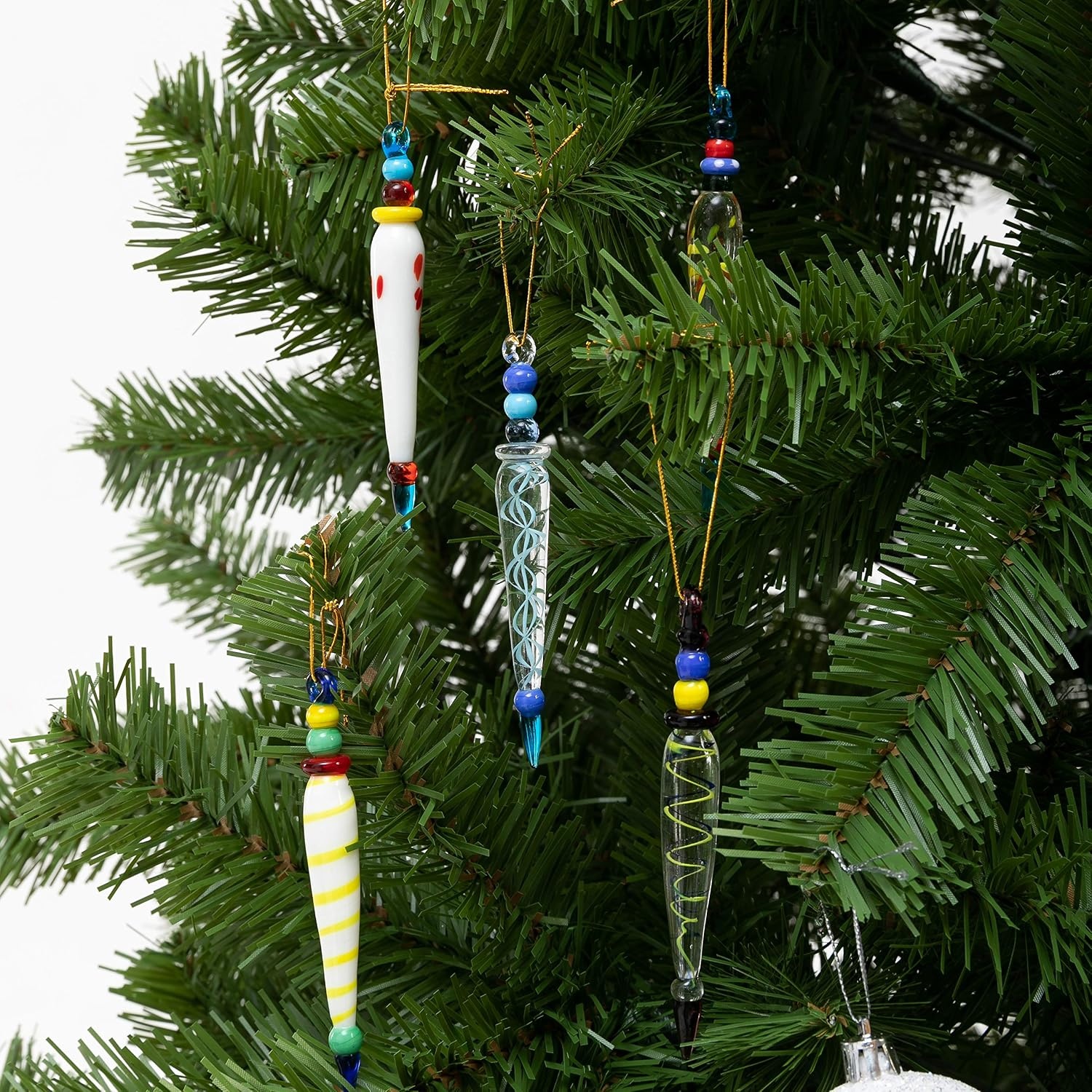image:imageJOYIN 12Pcs Colorful Christmas Icicle Glass Ornaments Christmas Tree Decorations in 12 Different Designs 3537 Xmas Tree Hanging Decorations