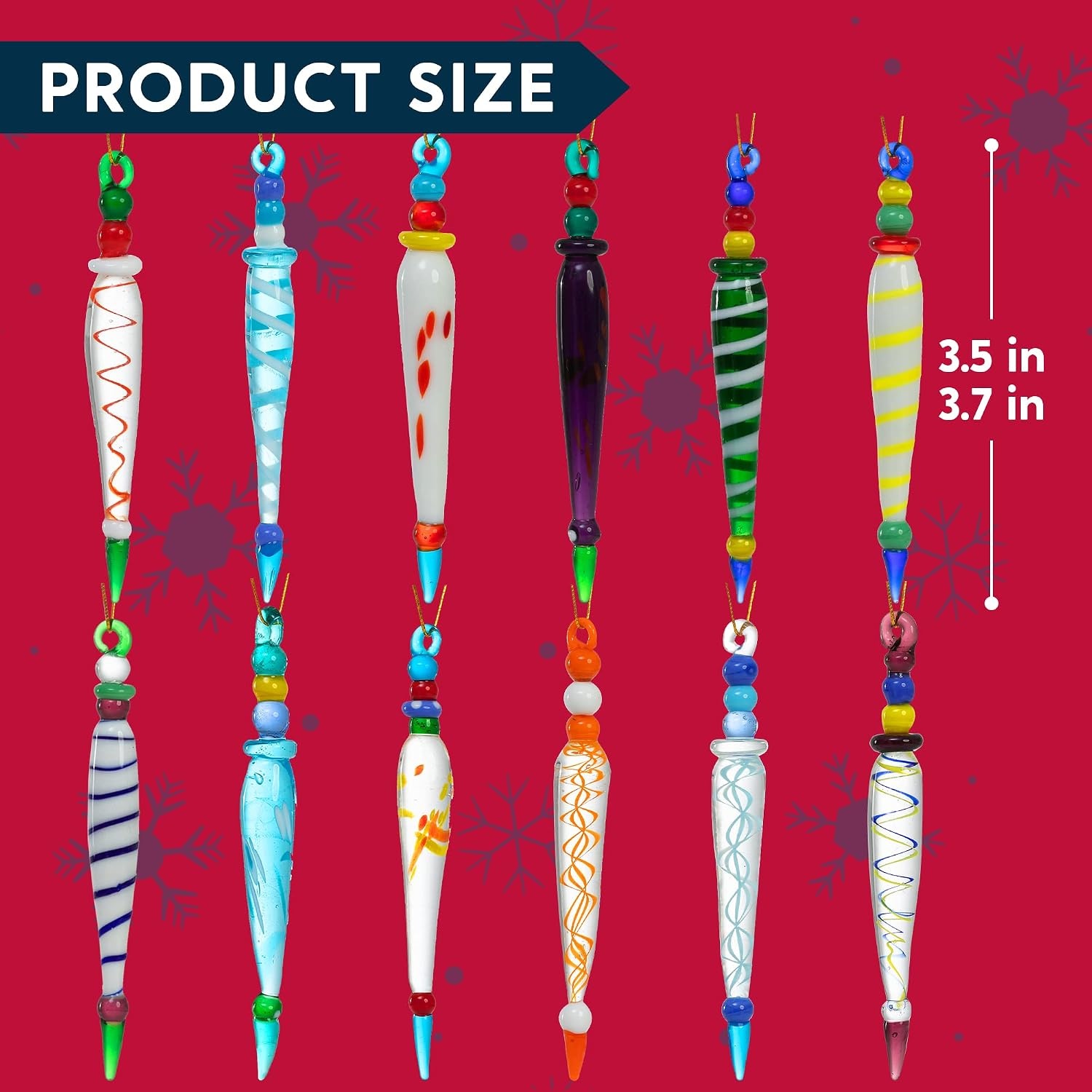 image:imageJOYIN 12Pcs Colorful Christmas Icicle Glass Ornaments Christmas Tree Decorations in 12 Different Designs 3537 Xmas Tree Hanging Decorations