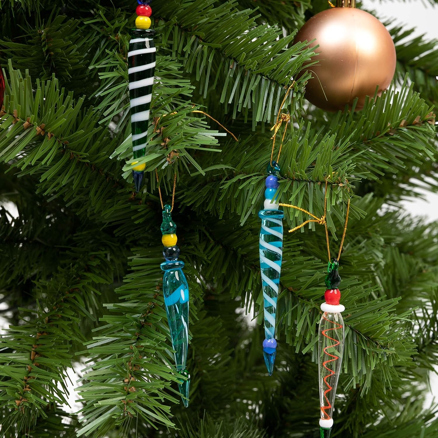 image:imageJOYIN 12Pcs Colorful Christmas Icicle Glass Ornaments Christmas Tree Decorations in 12 Different Designs 3537 Xmas Tree Hanging Decorations