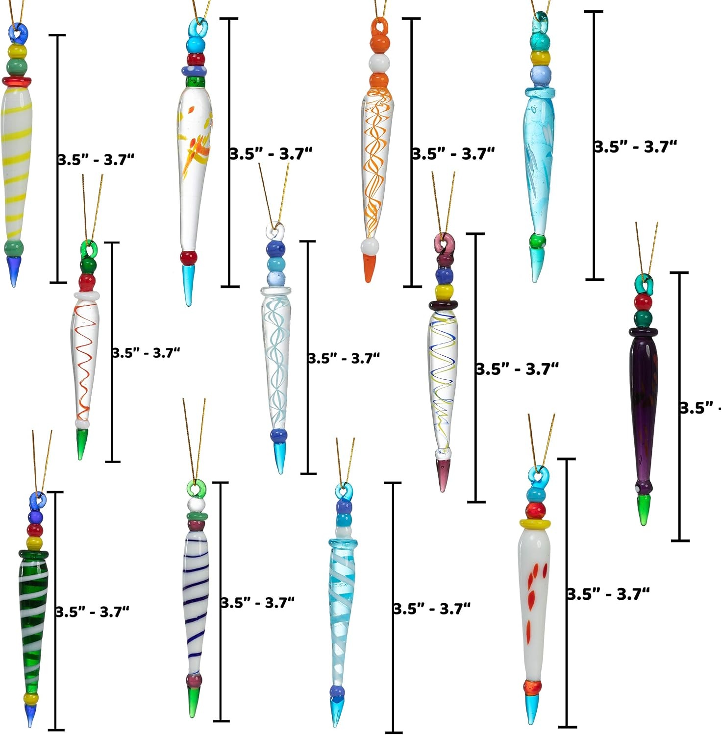 image:imageJOYIN 12Pcs Colorful Christmas Icicle Glass Ornaments Christmas Tree Decorations in 12 Different Designs 3537 Xmas Tree Hanging Decorations
