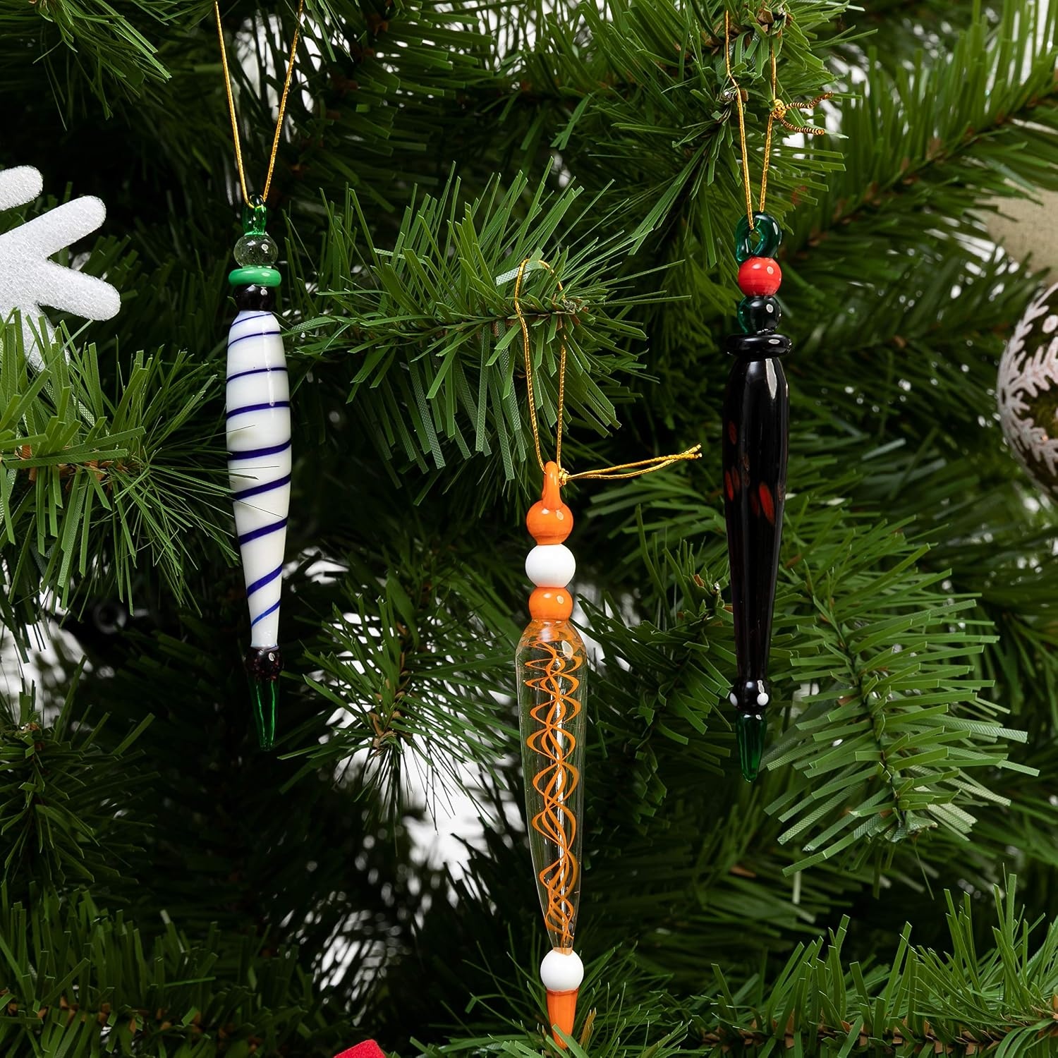 image:imageJOYIN 12Pcs Colorful Christmas Icicle Glass Ornaments Christmas Tree Decorations in 12 Different Designs 3537 Xmas Tree Hanging Decorations