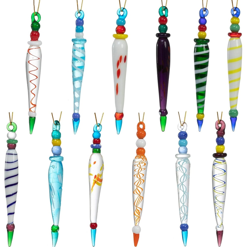 image:imageJOYIN 12Pcs Colorful Christmas Icicle Glass Ornaments Christmas Tree Decorations in 12 Different Designs 3537 Xmas Tree Hanging Decorations