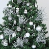 image:imageJoiedomi 24 Pcs Christmas Tree Berry Stem Silver Decorative Bead Sticks Glittery Twigs Picks Branches for Christmas Tree Small Vase Holiday Wedding Party 17 Inches SilverSilver
