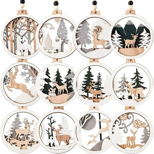 image:imageJOIEDOMI 12 Pcs Wooden Hanging Ornaments Christmas Reindeer Wooden Ornaments for IndoorOutdoor Holidays Party Decoration Tree Ornaments Events and Christmas
