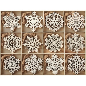 image:imageJOIEDOMI 96 Pcs Christmas Snowflake Decorations Ornaments Snowflakes Wood Slices Party Favors Blank Unfinished Wooden Xmas Hanging DIY Ornaments Christmas Tree Decorations Indoor Crafts