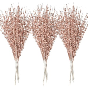 image:imageJoiedomi 24 Pcs Christmas Tree Berry Stem Silver Decorative Bead Sticks Glittery Twigs Picks Branches for Christmas Tree Small Vase Holiday Wedding Party 17 Inches SilverRose Gold