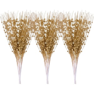 image:imageJoiedomi 24 Pcs Christmas Tree Berry Stem Silver Decorative Bead Sticks Glittery Twigs Picks Branches for Christmas Tree Small Vase Holiday Wedding Party 17 Inches SilverChampagne