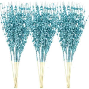 image:imageJoiedomi 24 Pcs Christmas Tree Berry Stem Silver Decorative Bead Sticks Glittery Twigs Picks Branches for Christmas Tree Small Vase Holiday Wedding Party 17 Inches SilverLight Blue
