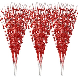 image:imageJoiedomi 24 Pcs Christmas Tree Berry Stem Silver Decorative Bead Sticks Glittery Twigs Picks Branches for Christmas Tree Small Vase Holiday Wedding Party 17 Inches SilverRed