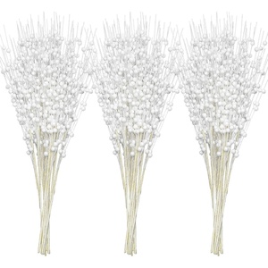 image:imageJoiedomi 24 Pcs Christmas Tree Berry Stem Silver Decorative Bead Sticks Glittery Twigs Picks Branches for Christmas Tree Small Vase Holiday Wedding Party 17 Inches SilverWhite